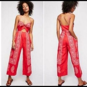 Free People jumpsuit red bandana romper